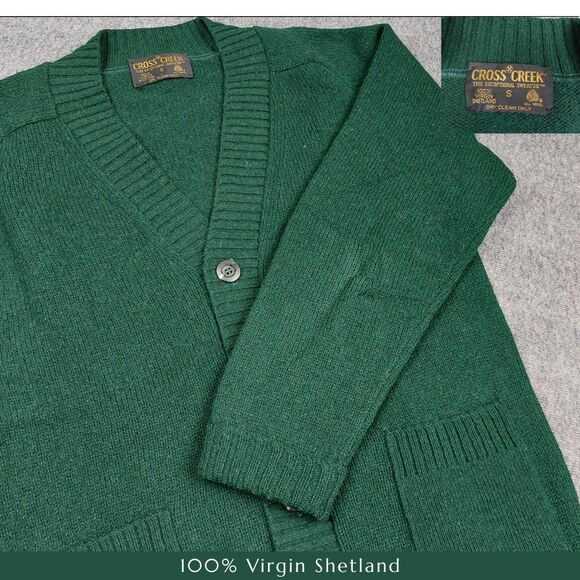 Cross Creek Other - VTG Cross Creek 100% Virgin Shetland Wool Men's Small Cardigan Green Preppy USA